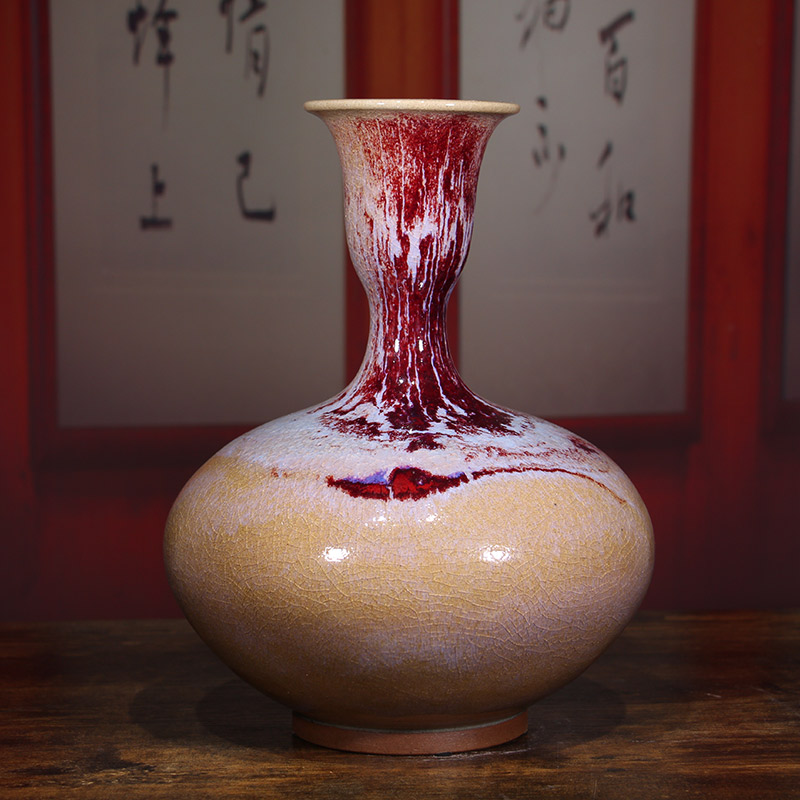 神垕钧瓷高自文大师手签款黄金片常乐瓶中式陶瓷花瓶家居装饰摆件