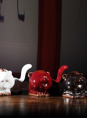 钧瓷可爱老虎小摆件虎年创意陶瓷礼物生日祝福手工桌面办公桌治愈