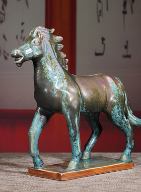 禹州神垕钧瓷马到成功玄关装饰品电视柜陶瓷家居客厅摆件工艺品