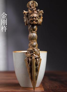 天然绿檀木实木木雕金刚杵金刚镢摆件雕刻佛文玩手把件摆件挂件