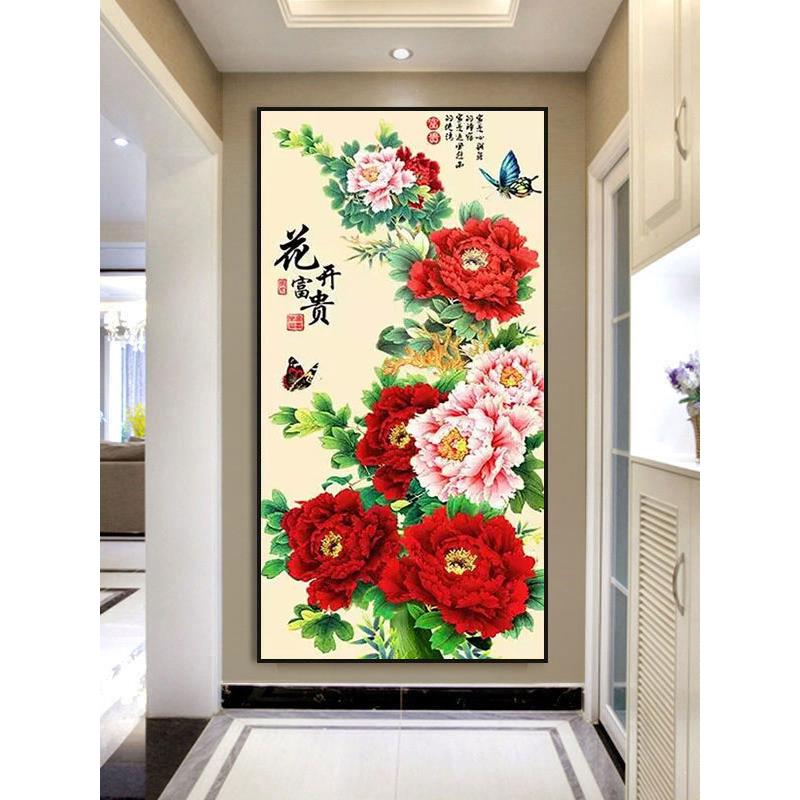 花开富贵牡丹图九鱼图牡丹招财风水玄关挂画客厅卧室装饰墙晶瓷画
