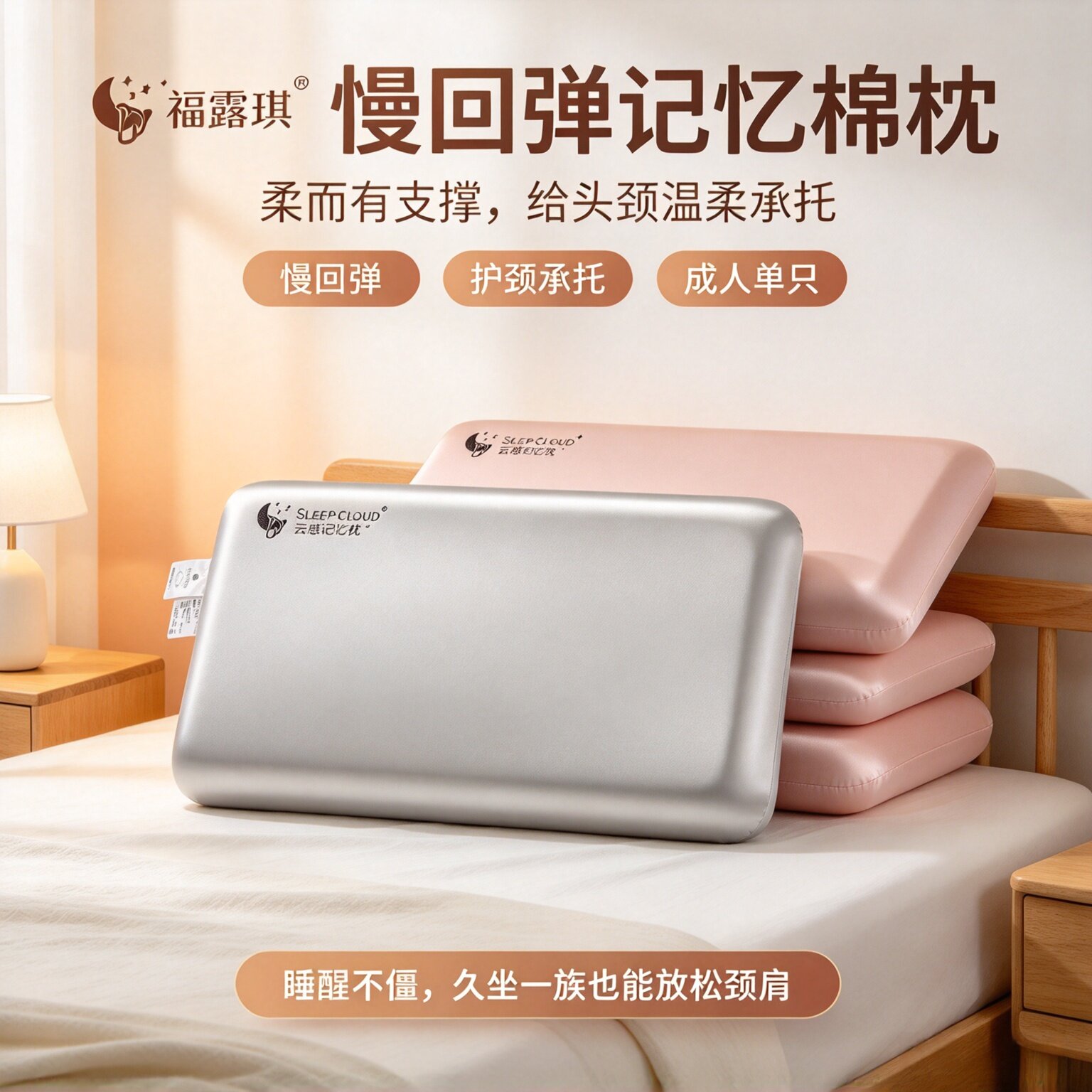 福露琪记忆棉慢回弹枕头官方旗舰店成人专用枕芯单只护颈椎助睡眠