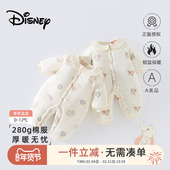 迪士尼婴儿衣服冬季 外出棉服280g夹棉男女宝宝连体衣加厚保暖爬服