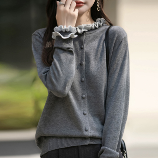 女装 显瘦时尚 洋气大码 外套女2025新款 上衣秋冬毛衣 花边针织开衫