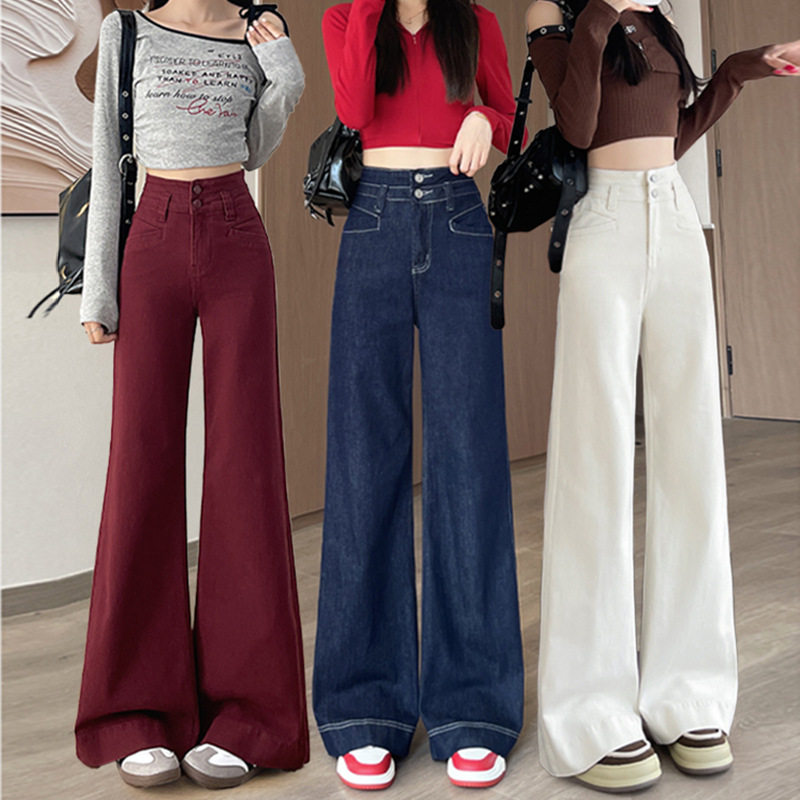 丹宁蓝阔腿微喇叭休闲牛仔裤女春秋季宽松小个子弹力马蹄喇叭裤子,女装/女士精品,牛仔裤,淘宝优惠券,粉丝福利购,淘宝优惠卷