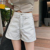 高腰宽松a字显瘦小个子明线阔腿热裤 薄款 女2026夏季 白色牛仔短裤