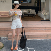 高腰宽松a字显瘦小个子明线阔腿热裤 薄款 女2026夏季 白色牛仔短裤