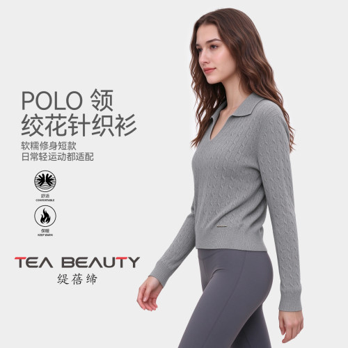 POLO领修身显瘦长袖打底针织衫