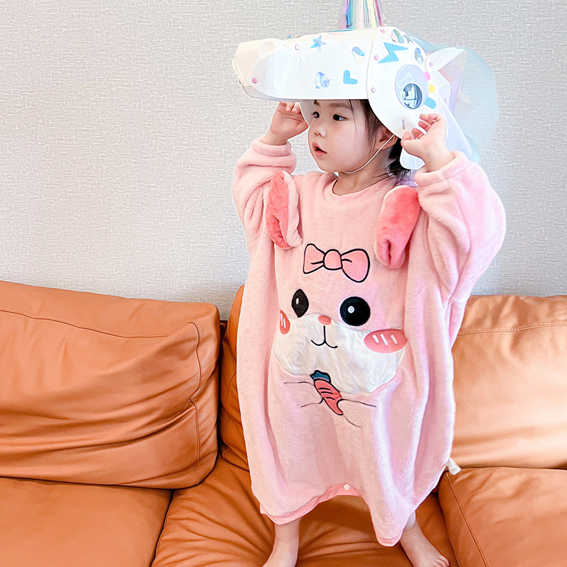 儿童法兰绒睡衣连体男女童宽松睡袍秋冬宝宝珊瑚绒睡袋一体式保暖