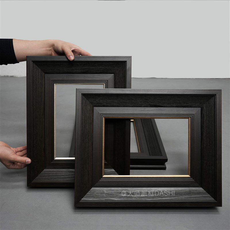 定制黑色欧式复古典简约实木油画框外框相框架挂墙装裱中古线条