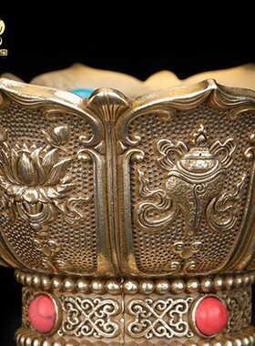 纯铜手摇转动轮底座莲花转筒插座密宗转经简底座西藏手摇转轮底托