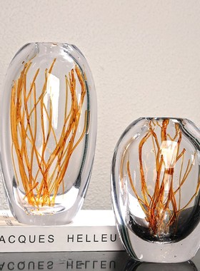 琉璃艺术透明摆件轻奢酒店玄关餐桌样板房客厅电视柜桌面极简摆设