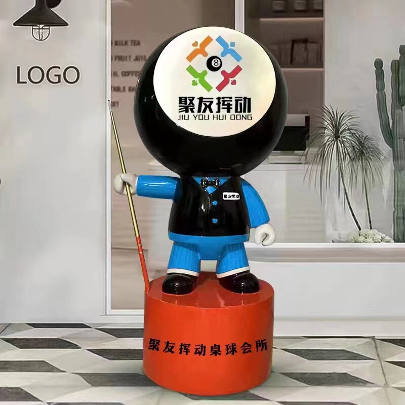 网红黑八台球公仔玻璃钢模型雕塑台球厅俱乐部开业装饰落地大摆件