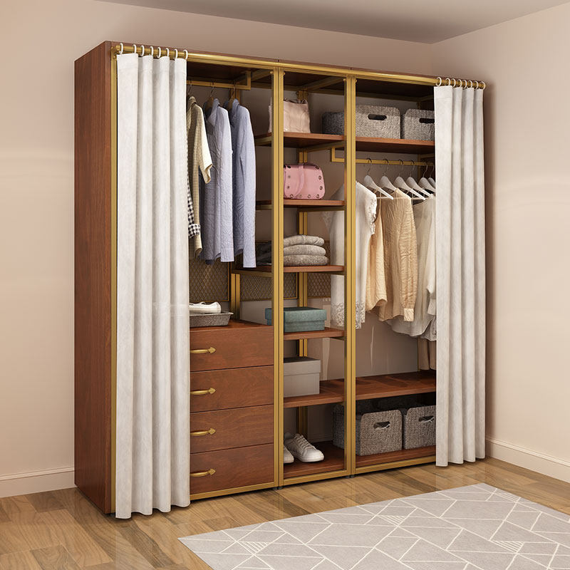 开放式衣柜卧室落地挂衣架金属步入式衣帽间架子铁艺转角实木衣橱