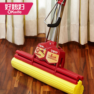 广州胶棉拖把不锈钢杆超大号38cm胶棉拖把吸水拖海棉胶棉拖
