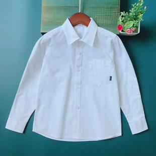 秋冬款童装天蓝色衬衫长袖上衣男童加绒保暖白色衬衣小学生校服