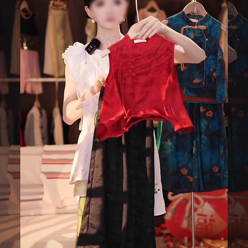 女童套装新中式国风红色无袖马甲上衣2025夏季新款儿童唐装两件套