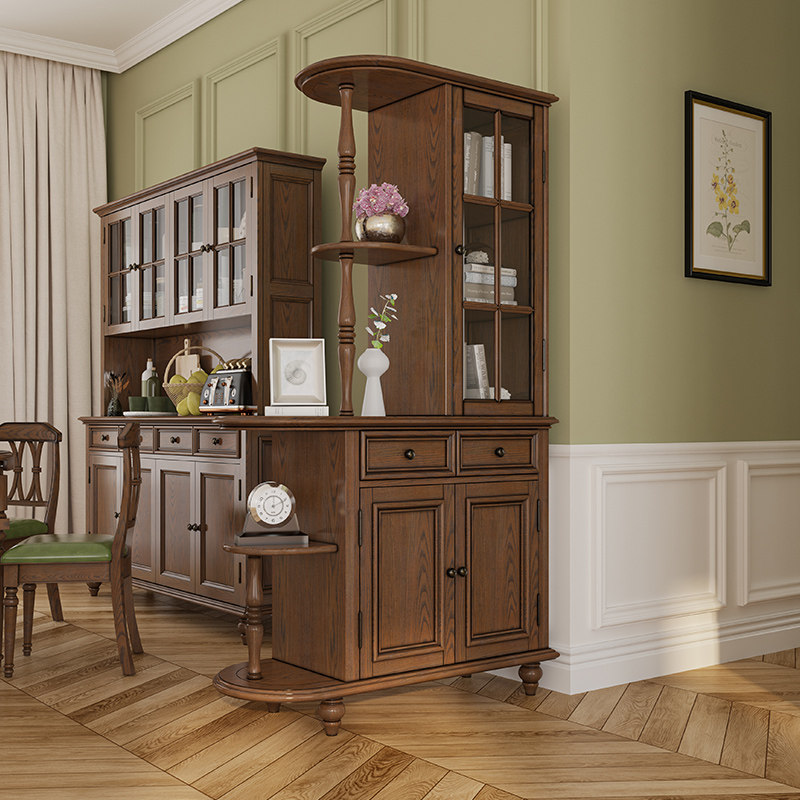 美式全实木玄关柜双开鞋柜小户型复古客厅隔断间厅柜一体玻璃酒柜