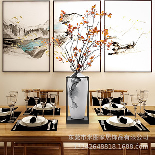 新中式 饰花瓶陶瓷干花摆件花艺客厅插花家居餐桌工艺品复古陶罐 装