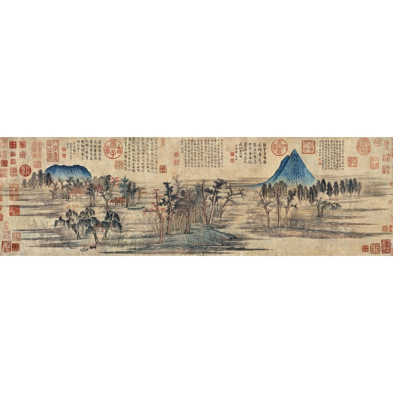 元-赵孟頫《鹊华秋色》古代山水画横幅高清艺术微喷国画书画