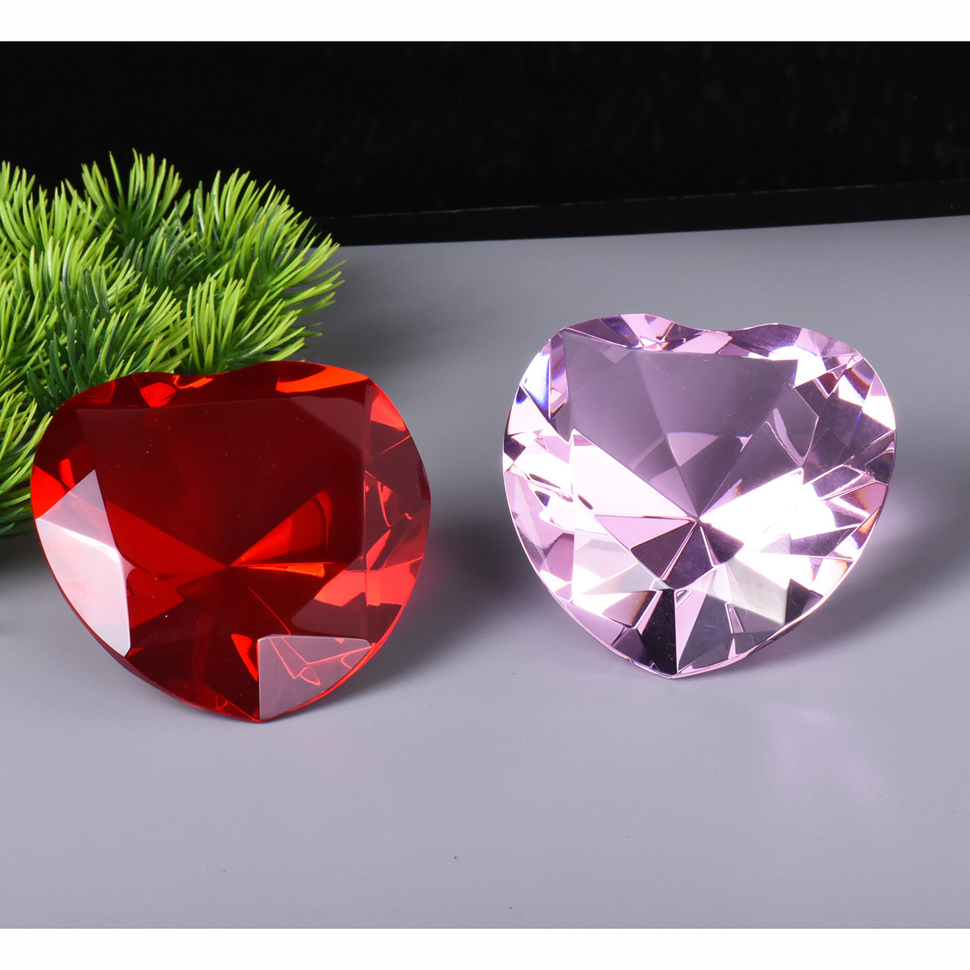心形水晶钻石桌面摆件红色粉色装饰品创意情人节礼物爱心生日礼物