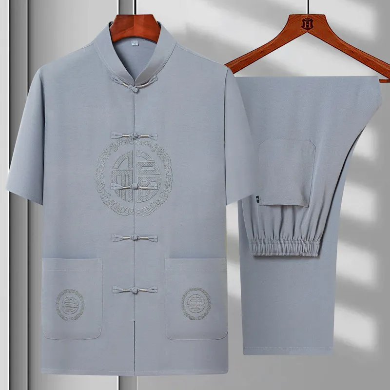 唐装男春夏装外套中国风爷爷薄款中老年汉服老人衣服爸爸套装