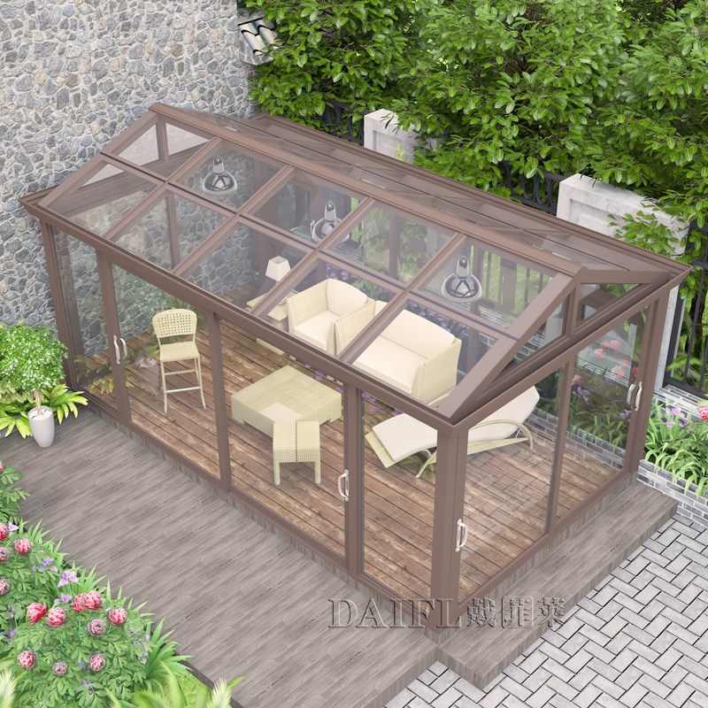 欧式别墅铝合金阳光房露台泳池盖断桥铝门窗封阳台花园遮雨棚定制