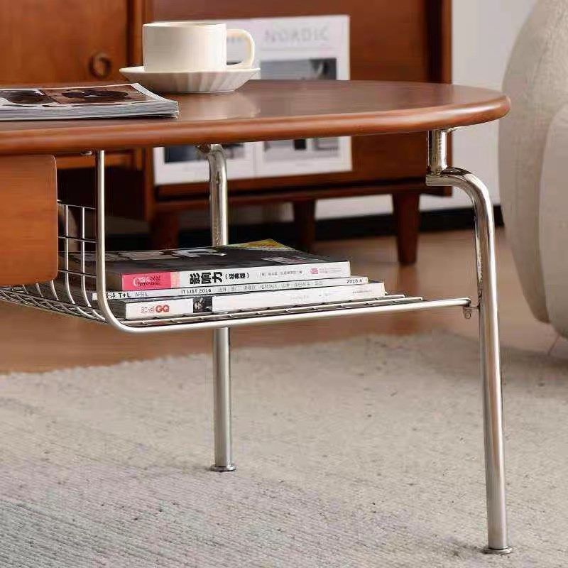 复古实木茶几电视柜中古风椭圆简约小户型北欧网红不锈钢茶桌山野