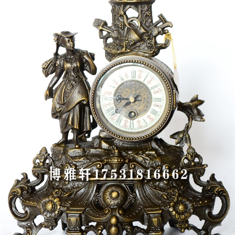 钟表纯铜机械发条座钟仿西洋老钟表欧洲回流壁炉玄关书柜摆件钟