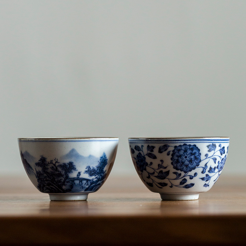 手绘青花杯子景德镇缠枝莲主人杯单杯功夫茶具大号茶杯品茗杯定制