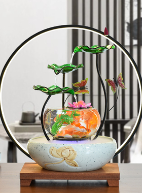 创意摆件鱼缸客厅玄关落地电视柜旁流水生财喷泉桌面加湿开业礼品