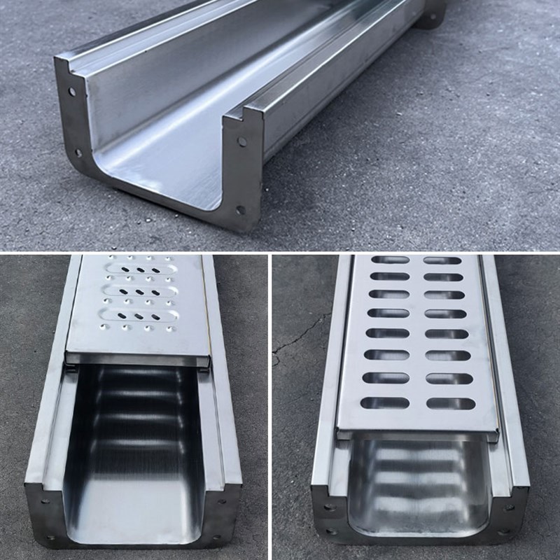 304不锈钢成品排水沟U型槽排水槽厨房庭院地沟格栅明沟下水道盖板