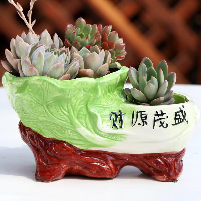 双口陶瓷花盆发财树专用大号欧式个性创意复古连体组合室内多肉盆
