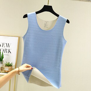 无痕保暖背心女德绒发热秋冬修身 圆领内搭加绒加厚防寒吊带打底衫