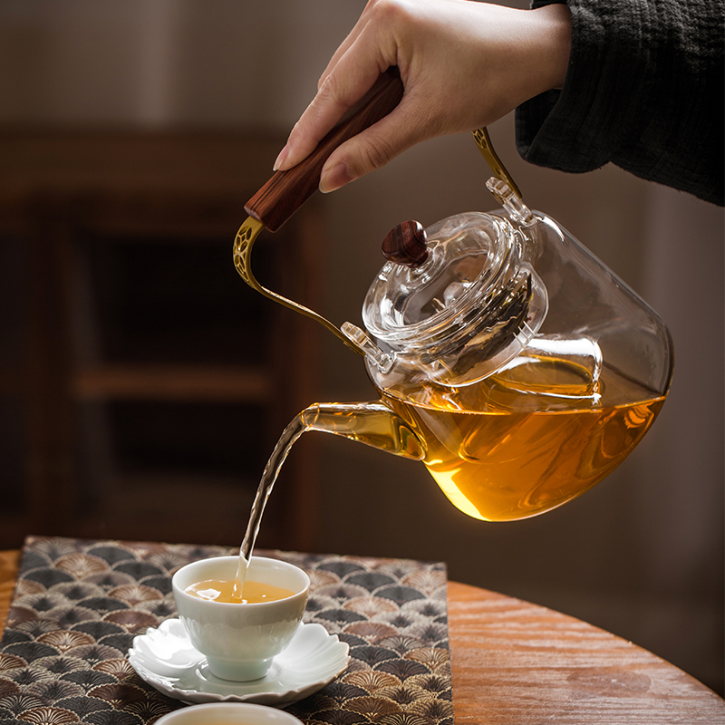 耐热玻璃蒸煮双胆煮茶壶铜把实木电陶炉专用加厚烧水壶虎年茶水壶