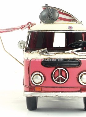 复古铁艺大众巴士露营车房车模型老爷车生日礼物超萌装饰品工艺品