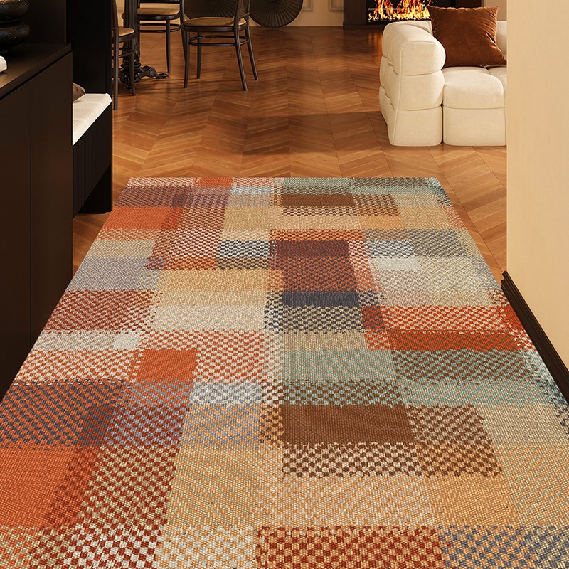 丝圈美式进门垫入户门地垫中古脚垫子大门口耐脏玄关门厅彩色地毯