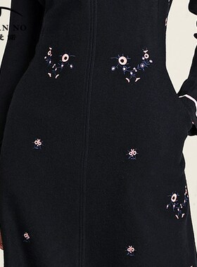 简爱诺立领毛呢裙拼接针织长袖收腰连衣裙女士春秋冬季J870140LQ