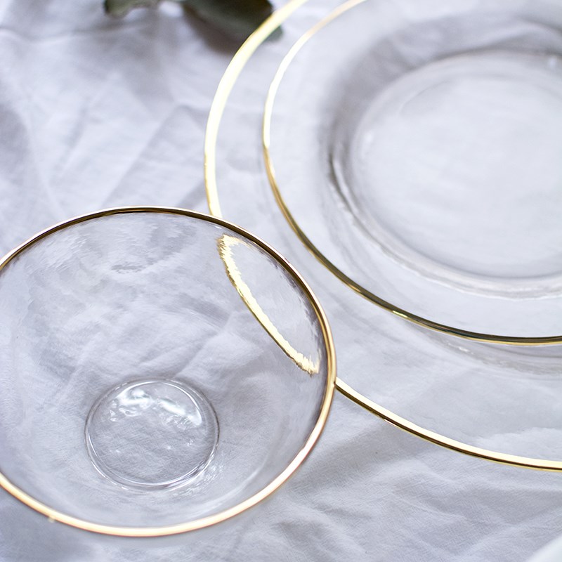 欧式手工金边玻璃沙拉盘碗西餐盘牛排菜盘 西餐宴会花式摆盘垫盘