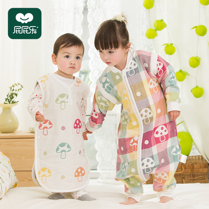 蘑菇睡袋婴儿背心夏季纱布空调房护肚春夏薄款宝宝分腿防踢被神器