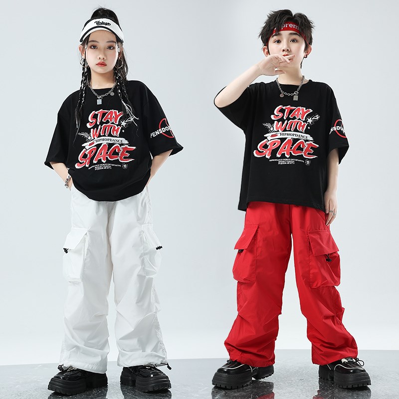 街舞儿童潮服嘻哈酷帅男童工装裤洋气女童爵士舞服装六一少儿表演