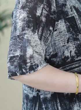 鱼鳞网纱衫万向弹力网T恤大码舒适不扎痒百搭凉快色织水墨画上衣