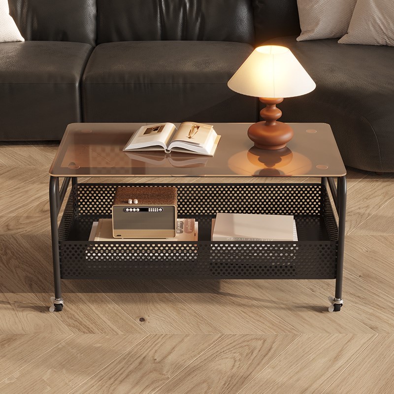 YANASO中古风创意可移动长方形玻璃茶几法式轻奢高级感客厅小桌子