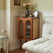 小户型客厅沙发旁边 复古侧边柜卧室床头柜子 边柜玻璃展示柜法式