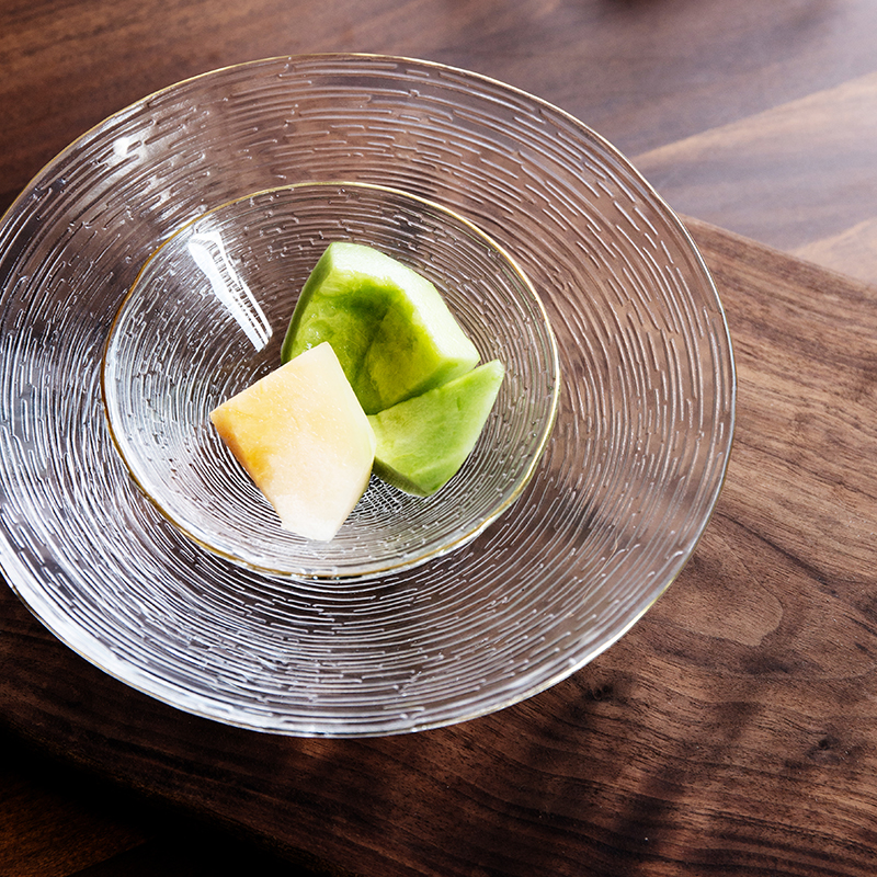 米立风物金边透明玻璃碗沙拉碗水果盘创意西餐盘平盘家用甜品碗