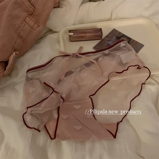向神明许愿性感蕾丝内裤 中腰透气少女 女生爱心甜美三角裤
