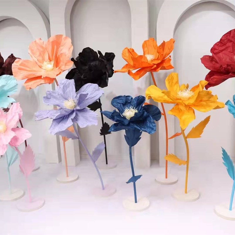 新款婚庆路引皱纹虞美人花立杆花婚礼布置手工纸艺花橱窗道具装饰