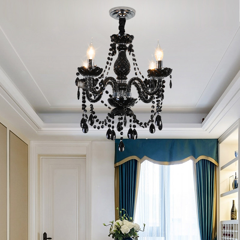欧式客厅水晶灯简约卧室书房小型吊灯黑色复古餐厅服装店LED灯具