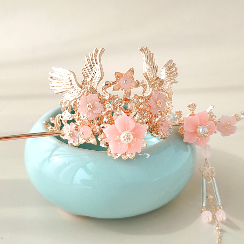 儿童汉服小发冠古风流苏步摇公主丸子头饰演出女童古装发簪配饰品