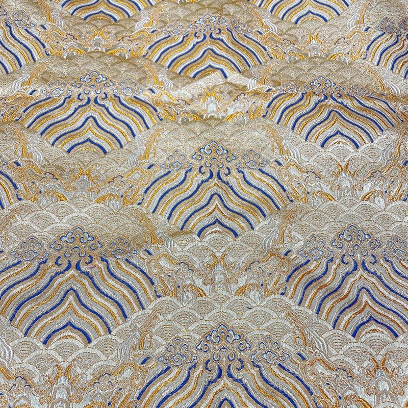 150门幅织锦缎仿三五海浪花儿童年服旗袍唐装马甲背心等服装面料